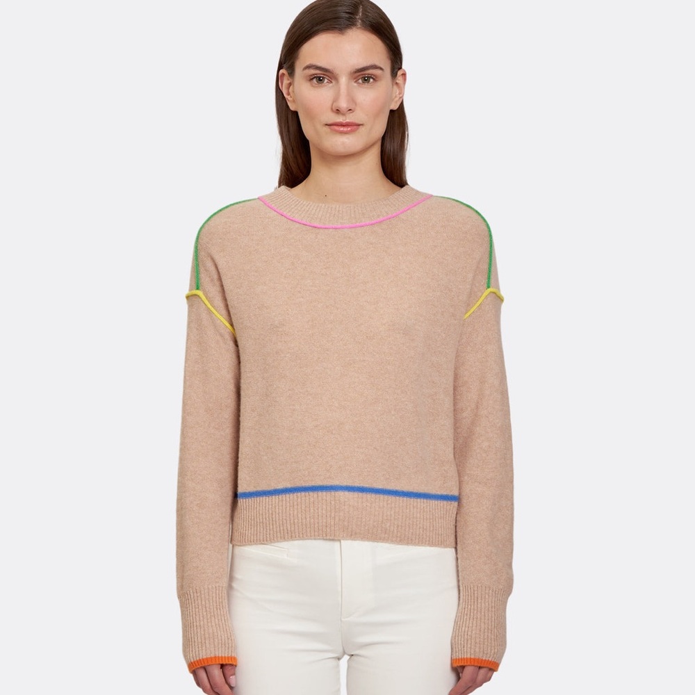 NWT! Autumn Cashmere Crew w/ Multi Color Seams, size Small!